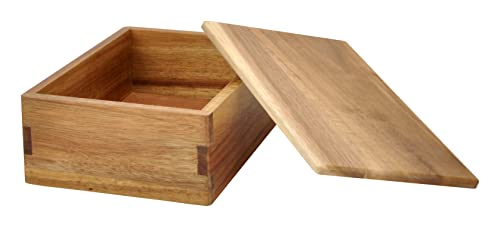 Wooden Storage Box with Lid, Stash Box, Keepsake Chest to Organize Jewelry, Coins, Cards, Small Treasure, Handmade Natural Acacia Decorative Crate, Brown- 8 x 6 x 3 inches - size: 8 x 6 x 3 inch