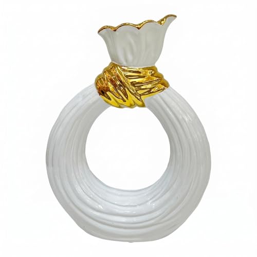 Ceramic Vase Round Circle Sculptural with Polished Decorative Presence and Smooth Finish Suitable for Dining Tables Consoles Shelves Home Decoration, L 17cm W 6.5cm H 24cm - size: L 17cm W 6.5cm H 24cm