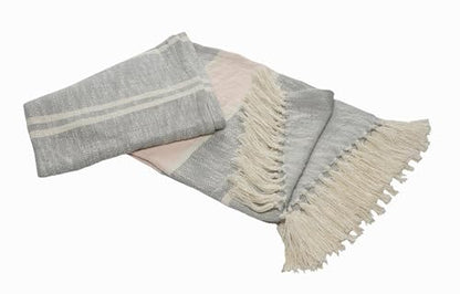 HomeRoots 50" X 60" Gray Woven Cotton Striped Throw Blanket with Tassels