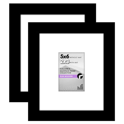 Americanflat 5x6 Picture Frame 2-Pack - Matted to 2x3 - Black | Slim Molding construction, Polished plexiglass front, wall or tabletop display with included easel, triangle hangers included - color: Black, size: 5x6