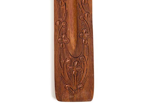 Incense Garden Wood Incense Holder - Carved Wooden Ash Catcher - Hand Stained - 10 inches Long (Brown)