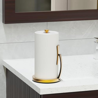 VEHHE Gold Paper Towel Holder Countertop, One-Handed Tear, Stainless Steel, Stand Paper Towel Holder with Spring Activated Arm & Non Slip Weighted Base, for Kitchen Bathroom - color: Gold, size: Eva Pad Base