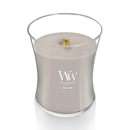WoodWick Wood Smoke Hourglass Candle 9.7 oz. Medium Fall Candle with Crackling Wick for Smooth Burn Aromatherapy Soy Wax Blend - color: Wood Smoke, size: 9.7oz