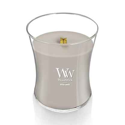 WoodWick Wood Smoke Hourglass Candle 9.7 oz. Medium Fall Candle with Crackling Wick for Smooth Burn Aromatherapy Soy Wax Blend - color: Wood Smoke, size: 9.7oz