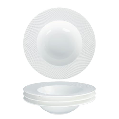 Ceramics Rimmed Soup Bowls 20.3 oz, White 11.1 inch Exquisite small soup plate Set of 4, Pasta plates With Rim is the best choice for hotels, kitchens, fine restaurants and gourmets - color: White, size: 11.1 *2.4Inch