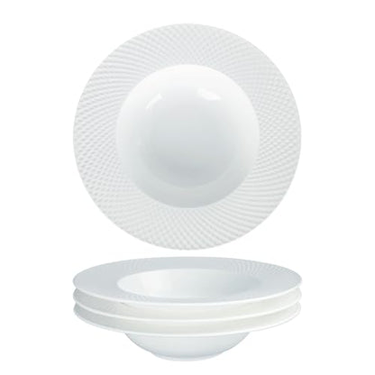Ceramics Rimmed Soup Bowls 20.3 oz, White 11.1 inch Exquisite small soup plate Set of 4, Pasta plates With Rim is the best choice for hotels, kitchens, fine restaurants and gourmets - color: White, size: 11.1 *2.4Inch