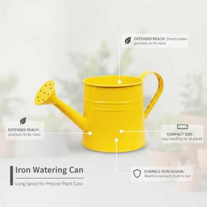 Long Spout Iron Watering Can for Indoor & Outdoor Plants, Durable Metal Design with Precise Flow Control (1 Pack) - color: Yellow