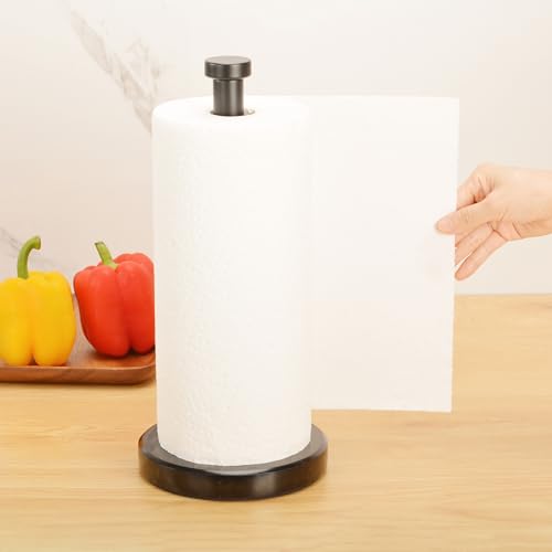 Paper Towel Holder Countertop, Heavy Weighted Black Marble Paper Towels Holder for Kitchen Counter, Modern Standing Papertowel Roll Holders(Matte Black Stainless Steel Bar, Black Natural Marble Base) - color: Black-b