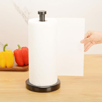 Paper Towel Holder Countertop, Heavy Weighted Black Marble Paper Towels Holder for Kitchen Counter, Modern Standing Papertowel Roll Holders(Matte Black Stainless Steel Bar, Black Natural Marble Base) - color: Black-b