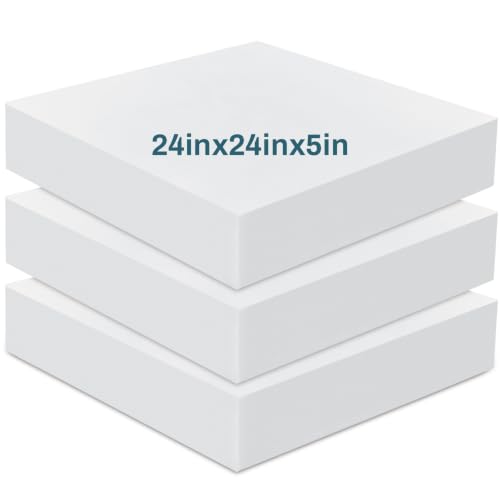 Frienda 3 Pack 5" x 24" x 24" Upholstery High Density Foam Cushion | 2.2 Density 50ild Replacement Square Cut to Size Foam Padding, Seat Couch for Patio Furniture Commercial Dinning Benches - size: 5 x 24 x 24 Inch