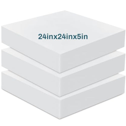 Frienda 3 Pack 5" x 24" x 24" Upholstery High Density Foam Cushion | 2.2 Density 50ild Replacement Square Cut to Size Foam Padding, Seat Couch for Patio Furniture Commercial Dinning Benches - size: 5 x 24 x 24 Inch