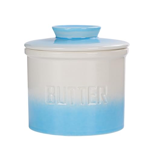 Butter Jar, French-Style Butter Dish with Lid, with Water Line, Countertop Suitable, Housewarming Gift Box, Kitchen & Home Decoration (gradient blue, Ceramic) - color: gradient blue