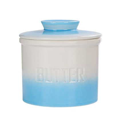 Butter Jar, French-Style Butter Dish with Lid, with Water Line, Countertop Suitable, Housewarming Gift Box, Kitchen & Home Decoration (gradient blue, Ceramic) - color: gradient blue