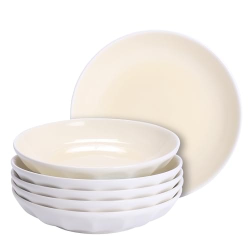 Anveena 8-inch Creamy Yellow Ceramic Salad Plates, Set of 6 | Microwave, oven, and dishwasher safe; scratch-resistant and wear-resistant - color: cream yellow, size: 8inch