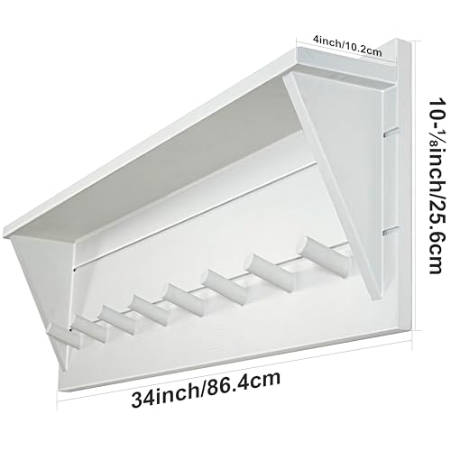 WEBI Coat Rack Wall Mount with Shelf,8 Peg Hooks,34" Long Entryway Wall Shelf with Hooks Underneath for Hanging Coats,Caps,Jacket,Clothes,White - color: White, size: 34 Inch