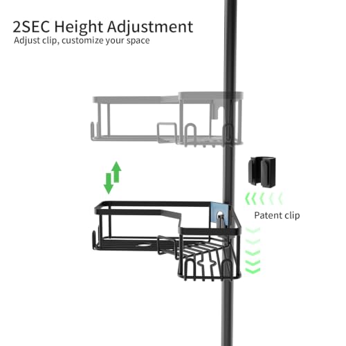 LEEDA Corner Shower Caddy Tension Pole, 4-Tier Adjustable Floor to Ceiling Bathroom Organizer， No-Drill Stand Storage Rack with Soap/Toothbrush Holder for Renters - 34-125 In Black