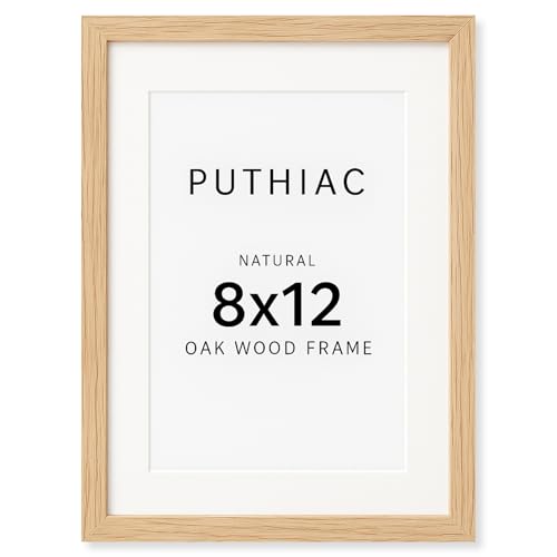8x12 Solid Oak Wood Picture Frame with 6x8 Mat, Natural Oak, 1 Pack | Minimalist oak frame with natural grain; wall/tabletop display 6x8 matted or 8x12 photo for desks, shelves, and gallery walls - color: Beige-1P, size: 8x12