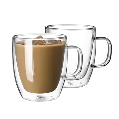Sweese 12.5 oz Double Wall Glass Coffee Mugs Set of 2 - Insulated for Espresso, Latte, Tea Beverages - style: set of 2