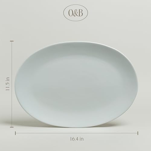 over&back Coupe Stoneware Serving Platter - Elegant 1-Piece Oval Serving Platter to Complete Your Kitchen Set - 16.4" x 11.5" - Semi-Matte Fog Blue - color: Blue, size: Oval Platter