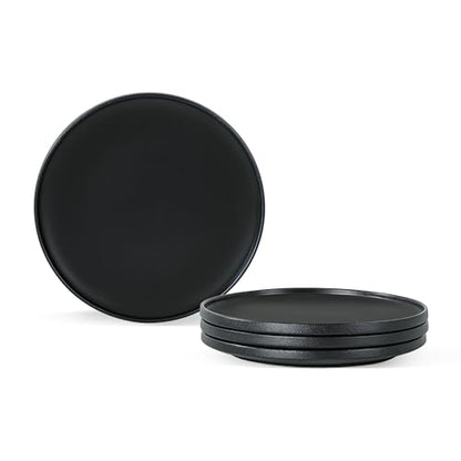 Ceramic Salad & Dessert Plates Set, 8 Inch, Set of 4, Modern Black | Stoneware, Dishwasher & Microwave Safe, Small Dinner Plates, For Cake, Fruits, Waffle, Pasta, Salad - color: Black, size: Salad Plates Set (4PCS)