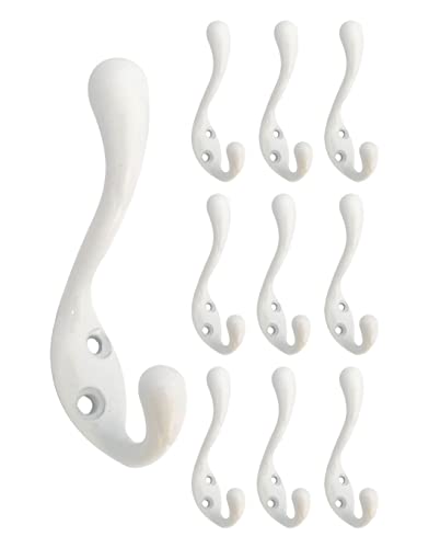 Premium Quality Heavy Duty Coat and Hat Hook Hanger, 3-3/8", Zinc Die Cast, Matte White, Made in Taiwan, 10 Pack - size: 10 Pack (Matte White)