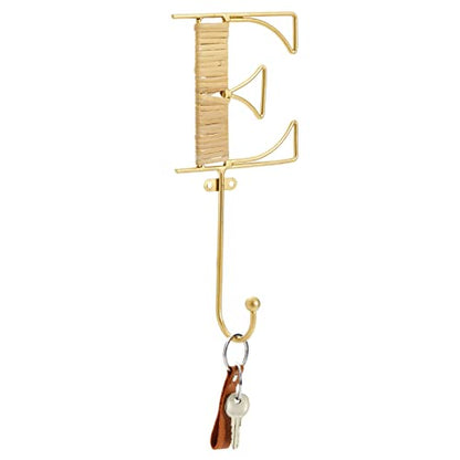 Okuna Outpost 4-Piece Key Holder Wall Mount - Hooks That Spell Home & Rattan Key Hooks - Gold Wall Mount Letter Holder - Vertical/Horizontal Mounting & Room Decor - Gold, Home Letters, 4 x 10 in