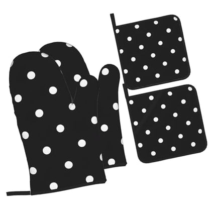 Black and White Polka Dot Oven Mitts and Pot Holders Set of 4 Non-Slip Oven Gloves Hot Pads for Kitchen Baking Cooking Grilling
