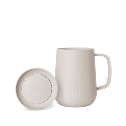 Simple Modern Voyager Signature Mug | Travel Coffee Tumbler with 360° Lid and Handle | Ceramic-Lined Insulated Stainless Steel Iced Cold Brew Cup | 12oz, Almond Birch - color: -Almond Birch