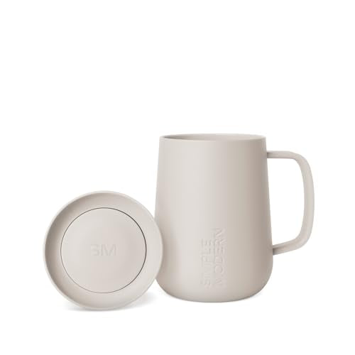 Simple Modern Voyager Signature Mug | Travel Coffee Tumbler with 360° Lid and Handle | Ceramic-Lined Insulated Stainless Steel Iced Cold Brew Cup | 12oz, Almond Birch - color: -Almond Birch