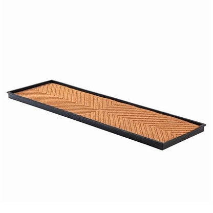 Anji Mountain AMB0BT4F-017 Black Rubber Boot/Shoe Tray with Coir, Fits 4 Pair (46.5" Wide), Cross Embossed Insert - color: Cross Embossed Insert, size: 46" x 14" x 1.5"