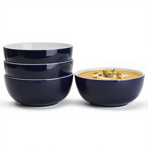 Sweese 24 oz Ceramic Cereal Bowl Set of 4, 6" Breakfast Bowl Stackable, Round Serving Bowl for Rice, Snack, Fruit and Everyday Meals, Navy Blue - color: Navy, size: 24 Ounce (Set of 4)