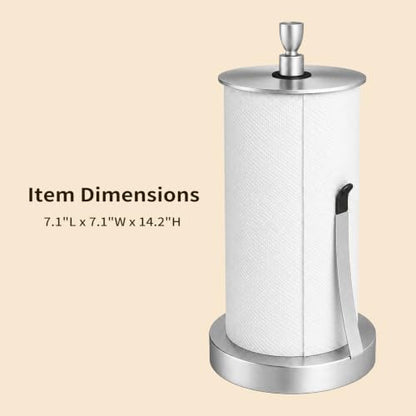 Heavy Duty Paper Towel Holder Countertop Top Damping Disc Silver | Easy One-Handed Tear, Weighted Base Non-Slip, Tension Arm Prevents Unraveling, Countertop Paper Stand for Kitchen, Bathroom - color: Silver