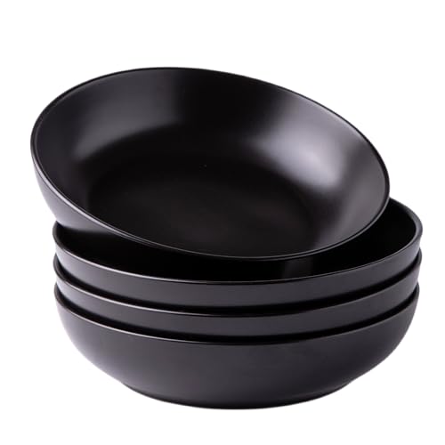 AmorArc 8.5 Inch Stoneware Pasta Bowls of 4, 32oz Large Bowls Set | Matte Black Wide Bowls for Kitchen Pasta,Salad,Oatmeal, Microwave&Dishwasher Safe - size: Set of 4