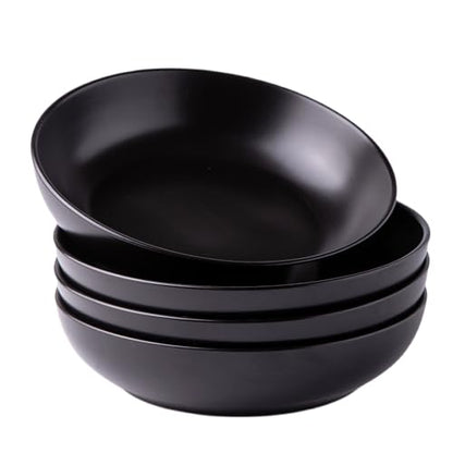 AmorArc 8.5 Inch Stoneware Pasta Bowls of 4, 32oz Large Bowls Set | Matte Black Wide Bowls for Kitchen Pasta,Salad,Oatmeal, Microwave&Dishwasher Safe - size: Set of 4