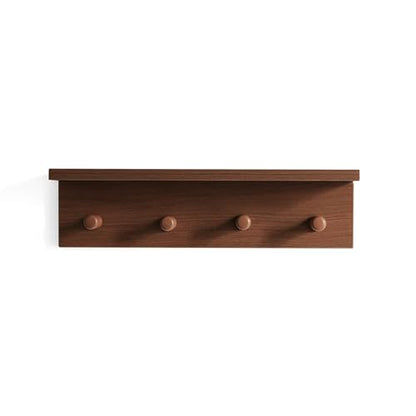 Wall Mounted Coat Rack with Shelf, Wooden Entryway Hooks, Teak Finish | Adjustable rail with movable wood hooks - color: Teak colored veneer