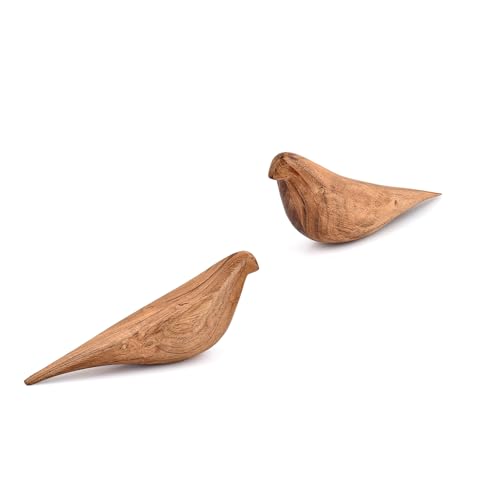 Statues Acacia Wood Bird Set of 2 – Handcrafted Bird Sculptures for Home Décor, Modern Decorative Ornaments for Living Room, Bathroom, Office (10.5" x 2.75" x 4")