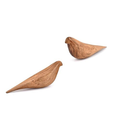 Statues Acacia Wood Bird Set of 2 – Handcrafted Bird Sculptures for Home Décor, Modern Decorative Ornaments for Living Room, Bathroom, Office (10.5" x 2.75" x 4")