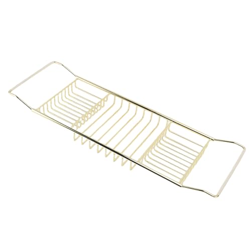 FTVOGUE Bathtub Caddy Tray, Stainless Steel Expandable Bathtub Tray 25 to 38.4 in, Over The Rack with 7.9 in Width, Bathroom Organizer Shelf for Shower Tub Use (Gold) - color: Gold
