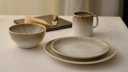 Yellowstone 4-Piece Rainwater Salad Plate Set – Durable Stoneware Plates with Reactive Glaze Finish, 8.25-Inch Diameter, Microwave & Dishwasher Safe – Rustic Modern Everyday Dinnerware