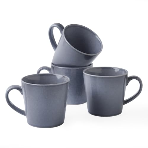 famiware Coffee Mug Set of 4, Annecy 14 oz Ceramic Cups Set with Handle | Stoneware Coffee Cup Set, Microwavable and Dishwasherable Stoneware, Drinkware Set for Tea, Latte, Cappuccino, Misty Blue - color: Misty Blue, size: Annecy