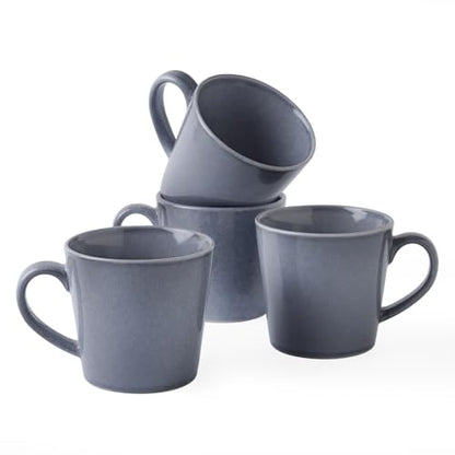 famiware Coffee Mug Set of 4, Annecy 14 oz Ceramic Cups Set with Handle | Stoneware Coffee Cup Set, Microwavable and Dishwasherable Stoneware, Drinkware Set for Tea, Latte, Cappuccino, Misty Blue - color: Misty Blue, size: Annecy