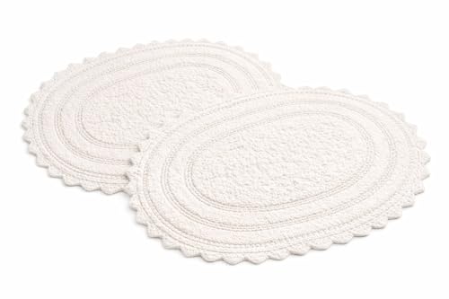 Royal Blaze Crochet Bath Rug 100% Cotton Reversible, 2Pcs 18”x26” White Oval Bath Mat, Washable Plush Bathroom Rug, Tufted Loop Design with Quick-Dry Technology, Machine Washable - color: Soft White, size: 18"x26" + 18"x26" Oval