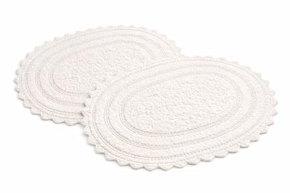 Royal Blaze Crochet Bath Rug 100% Cotton Reversible, 2Pcs 18”x26” White Oval Bath Mat, Washable Plush Bathroom Rug, Tufted Loop Design with Quick-Dry Technology, Machine Washable - color: Soft White, size: 18"x26" + 18"x26" Oval