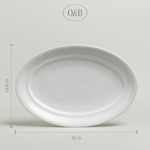 over&back Rim Stoneware Serving Platter - Elegant 1-Piece Oval Serving Platter to Complete Your Kitchen Set - 16" L x 10.8" W Semi-Matte White - color: White