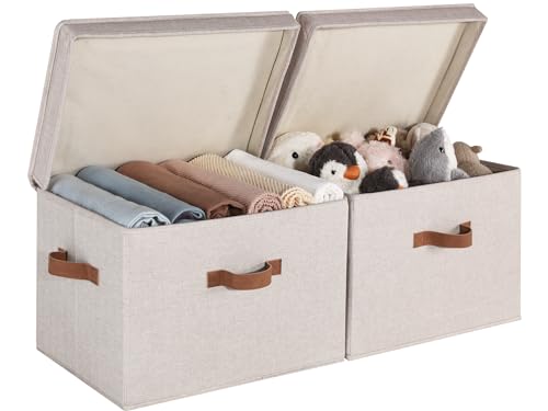 StorageWorks Fabric Storage Bins with Lids, Closet Storage Bins | Flip-Top Lid, 3 Handles, Collapsible, Stackable, for Clothes Blankets, Multi-Purpose, Jumbo, Brown and Beige, 2-Pack - color: Brown and Beige, size: Jumbo
