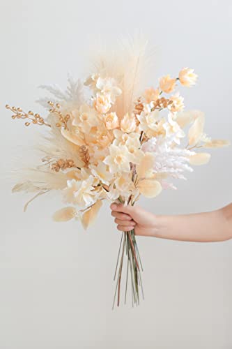 Serra Flora Artificial Greenery Spray Box Set(Pack of 19pcs) with 7 Kinds of DIY Wedding Bouquet Filler Table Centerpieces and Floral Arrangement (Champagne) - color: Champagne
