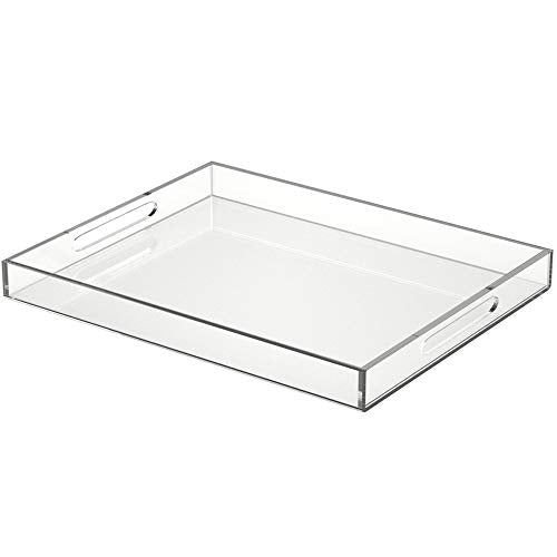 NIUBEE Acrylic Serving Tray 16x20 Inches -Spill Proof- Clear Decorative Tray Organiser for Ottoman Coffee Table Countertop with Handles | Spill-Proof tray for Coffee Table, Ottoman | Decorative Tray for Breakfast in Bed, Drink Serving & Home Organization
