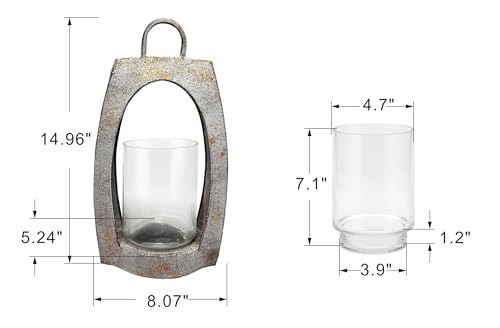 15" Twakutwaku Versatile Farmhouse Arch Metal Lantern in Shabby White with Handmade Thick Glass Candle Holder for Pillars & Plants, Hurricane Lantern, Glass Candlestick Holder, Glass Vase, Garden - color: Shabby White, size: 8"x15"