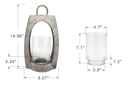 15" Twakutwaku Versatile Farmhouse Arch Metal Lantern in Shabby White with Handmade Thick Glass Candle Holder for Pillars & Plants, Hurricane Lantern, Glass Candlestick Holder, Glass Vase, Garden - color: Shabby White, size: 8"x15"