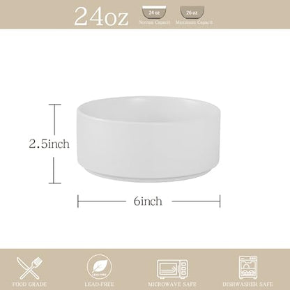 Stoneware Cereal & Soup Bowls Set of 4, 6 Inch, Matte White | Matte Glaze Ceramic, For Breakfast & Oatmeal, Microwave Safe, Dishwasher Safe - color: White, size: Cereal Bowls Set (4PCS)